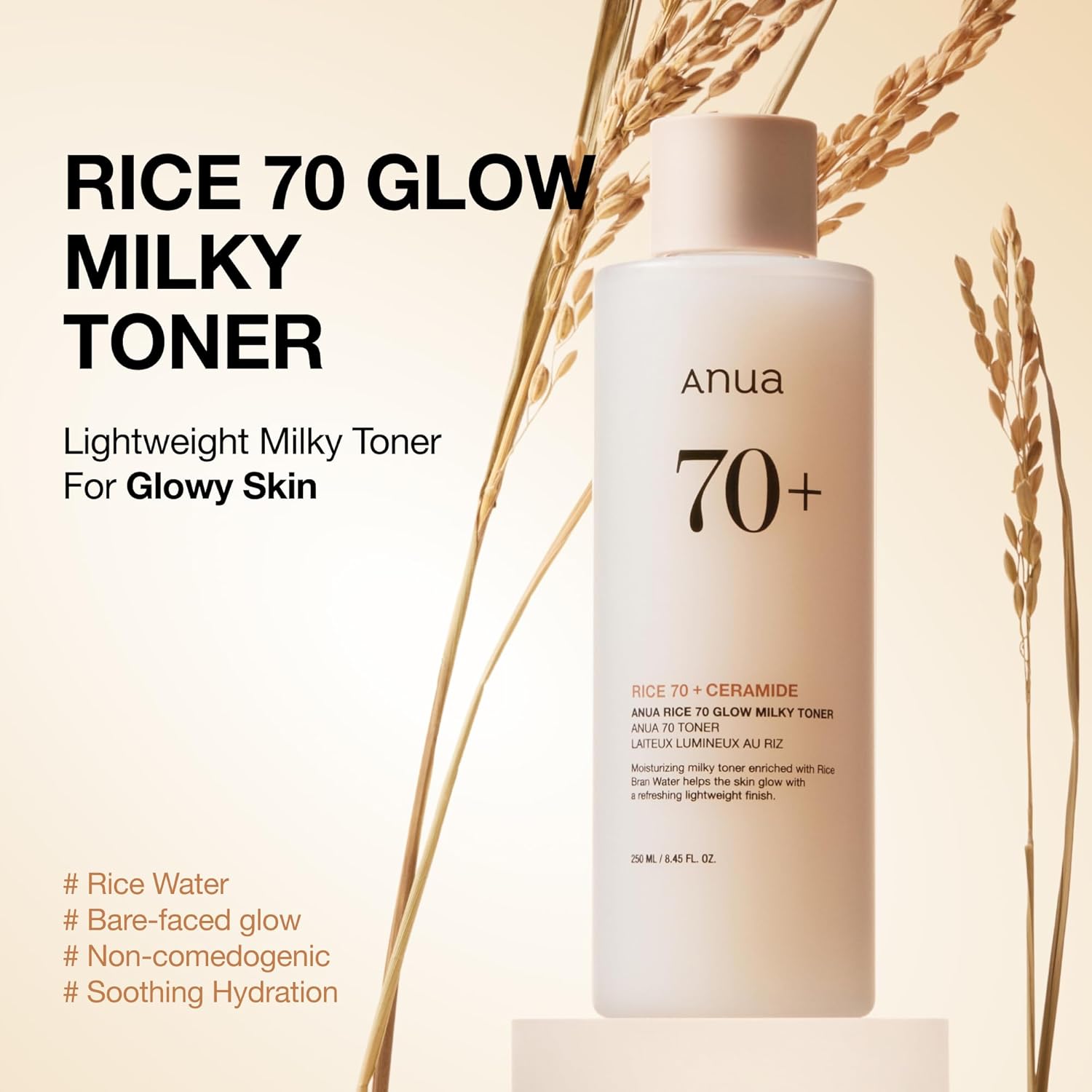 Anua Rice 70 Glow Milky Toner, Glass & Dewy Skin, Hydrating & Barrier Care
