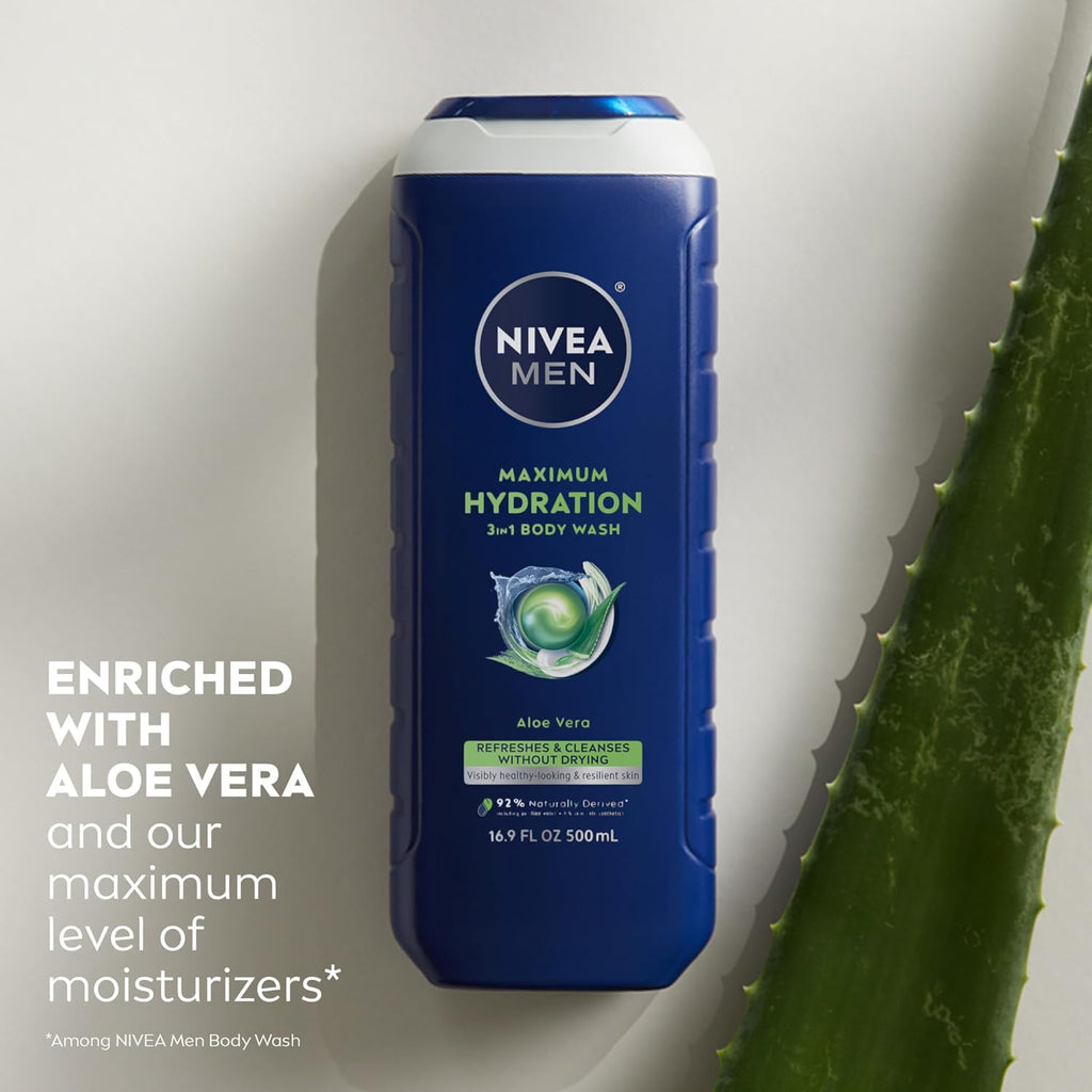 NIVEA MEN Maximum Hydration Body Wash for Dry Skin, Aloe Vera Enriched
