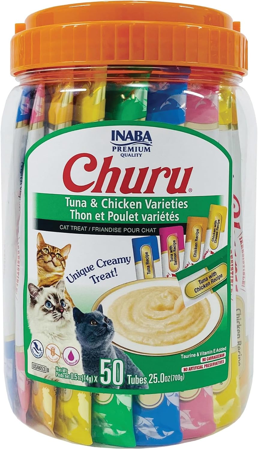 INABA Churu Cat Treats, Grain-Free, Lickable, Squeezable Creamy Pur̩e Cat