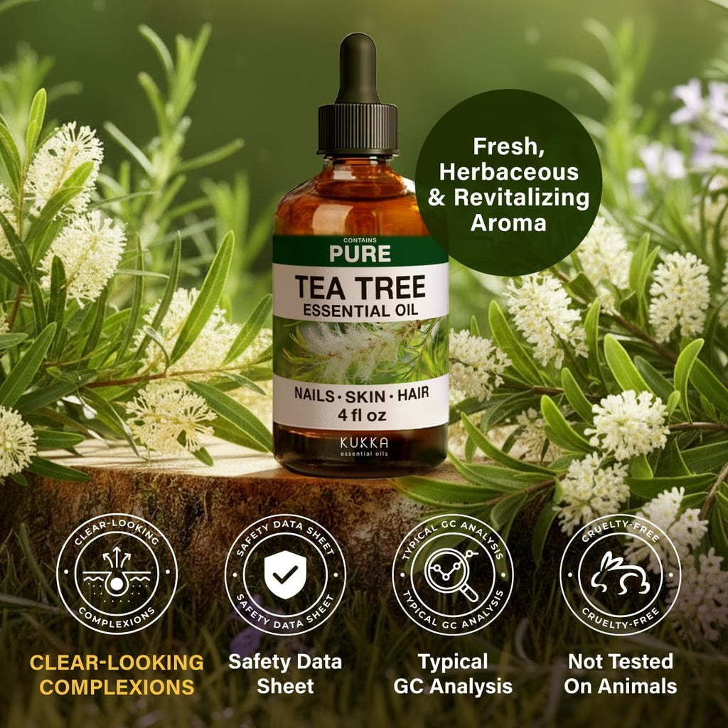 100% Pure Tea Tree Oil - 4 Fl Oz Tea Tree Essential Oil for Hair, Skin