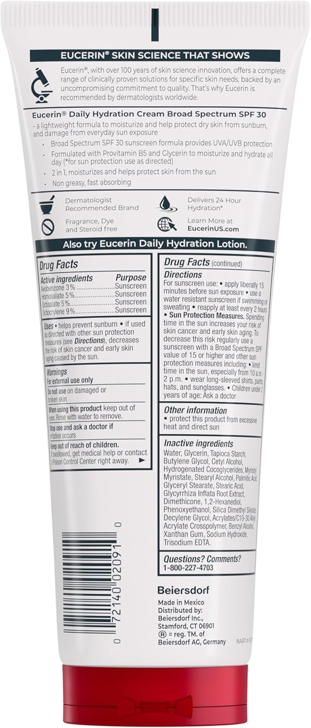 Eucerin Daily Hydration Broad Spectrum SPF 30 Sunscreen Body Cream for Dry