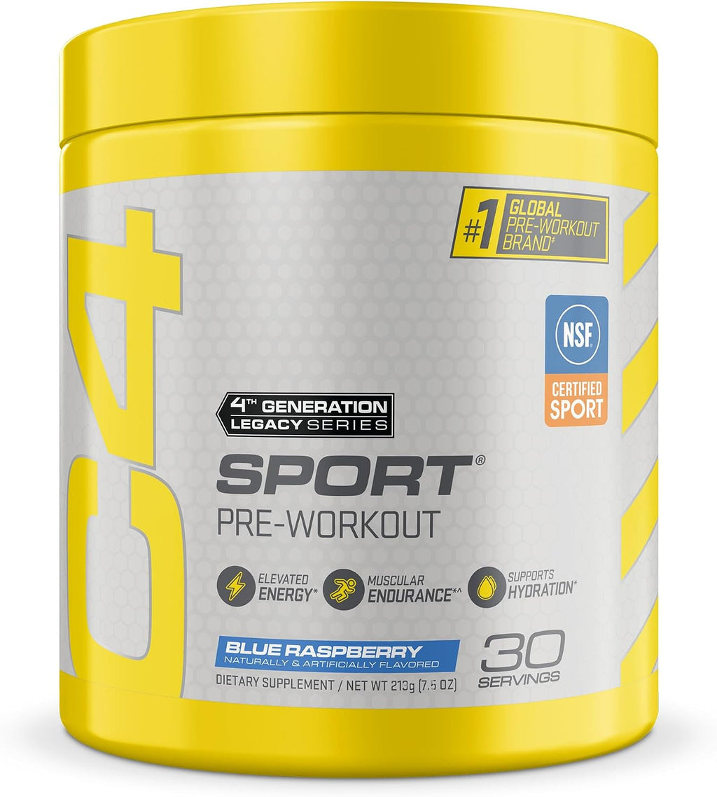 C4 Sport Pre Workout Powder with 135mg Caffeine, Blue Raspberry, 30 Serv