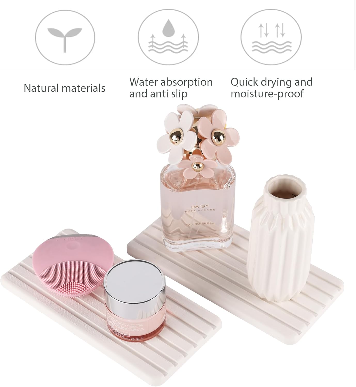 NiuYichee 2 PCS Water Absorbent diatomite Coasters, 8.3" x 4" Water Absorbing