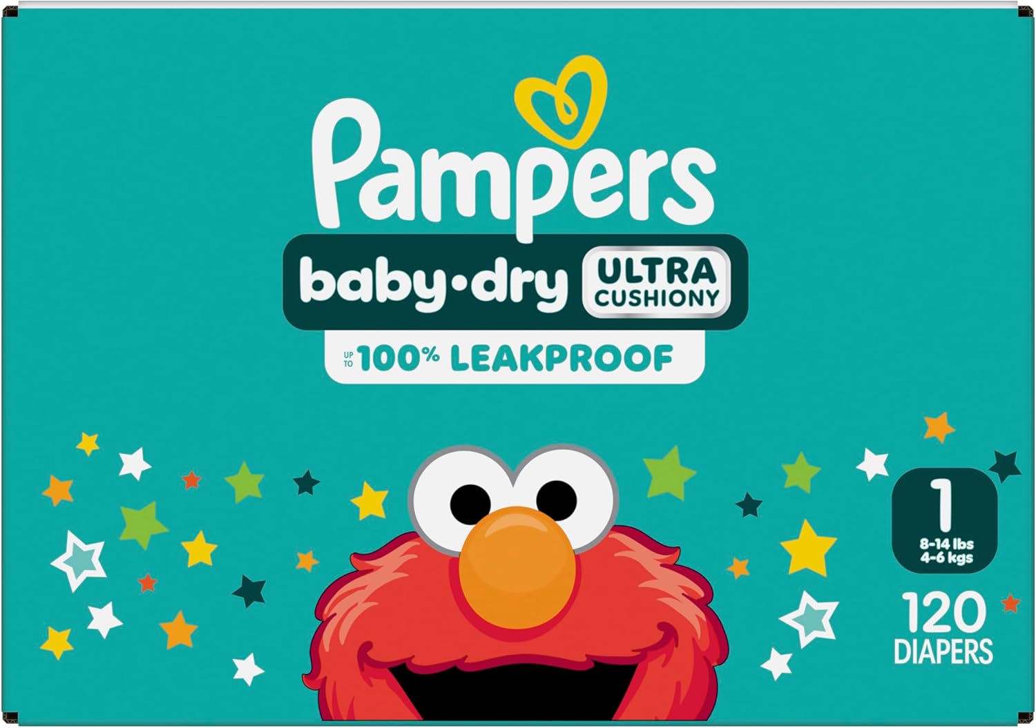 Pampers Diapers - Baby Dry - Size 1, 120 Count, Absorbent Disposable Infant