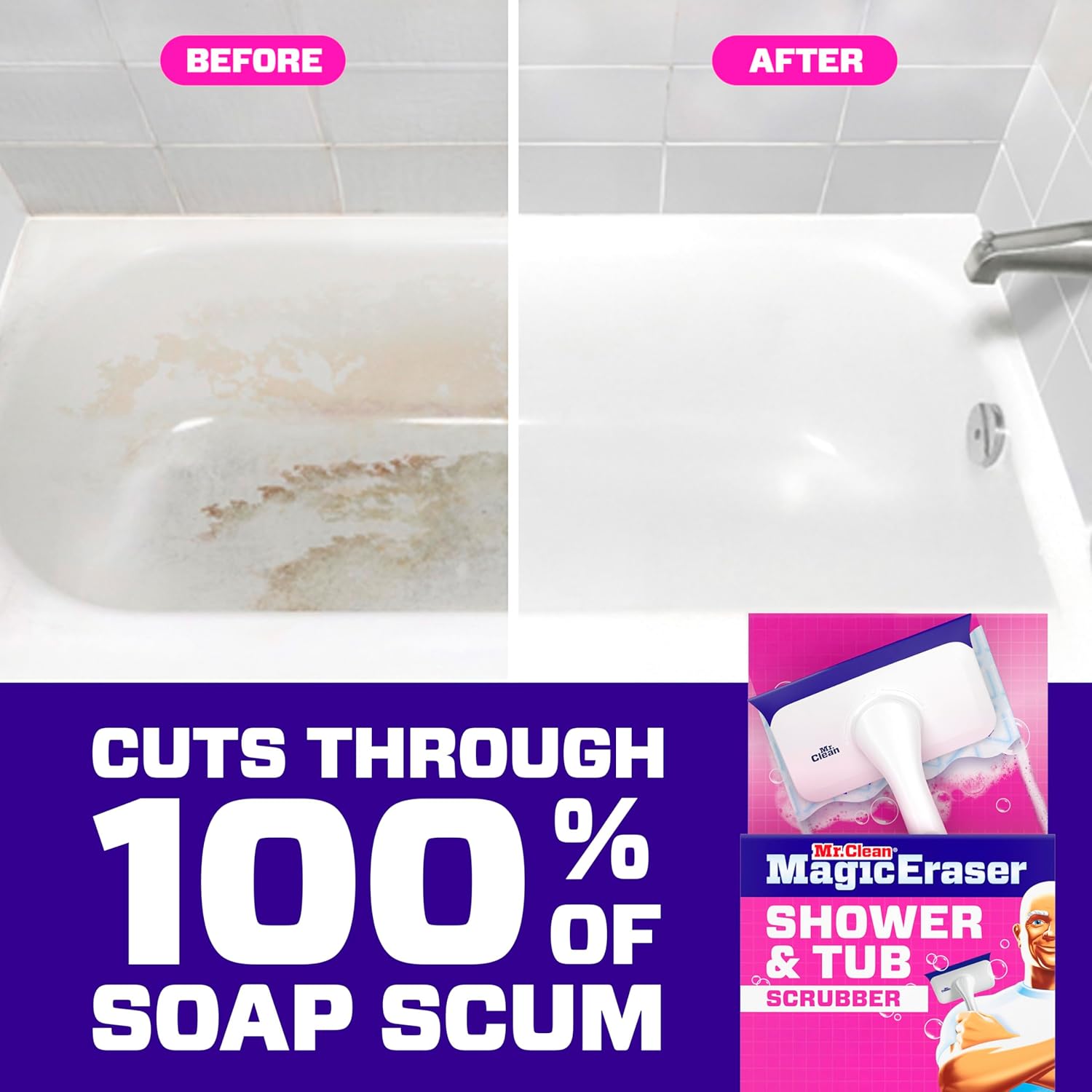 Mr. Clean Magic Eraser Shower & Tub Scrubber, Bathroom Cleaner, All in One