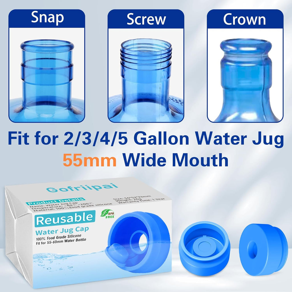 Gofriipai 3 and 5 Gallon Water Jug Cap, Silicone Reusable Replacement Cap