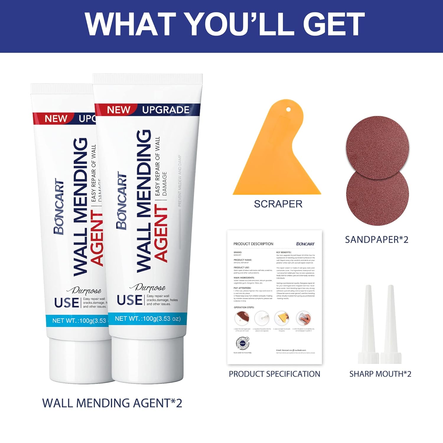 Drywall Repair Kit,2 Pack Wall Mending Agent,Wall Spackle with Scraper, Wall