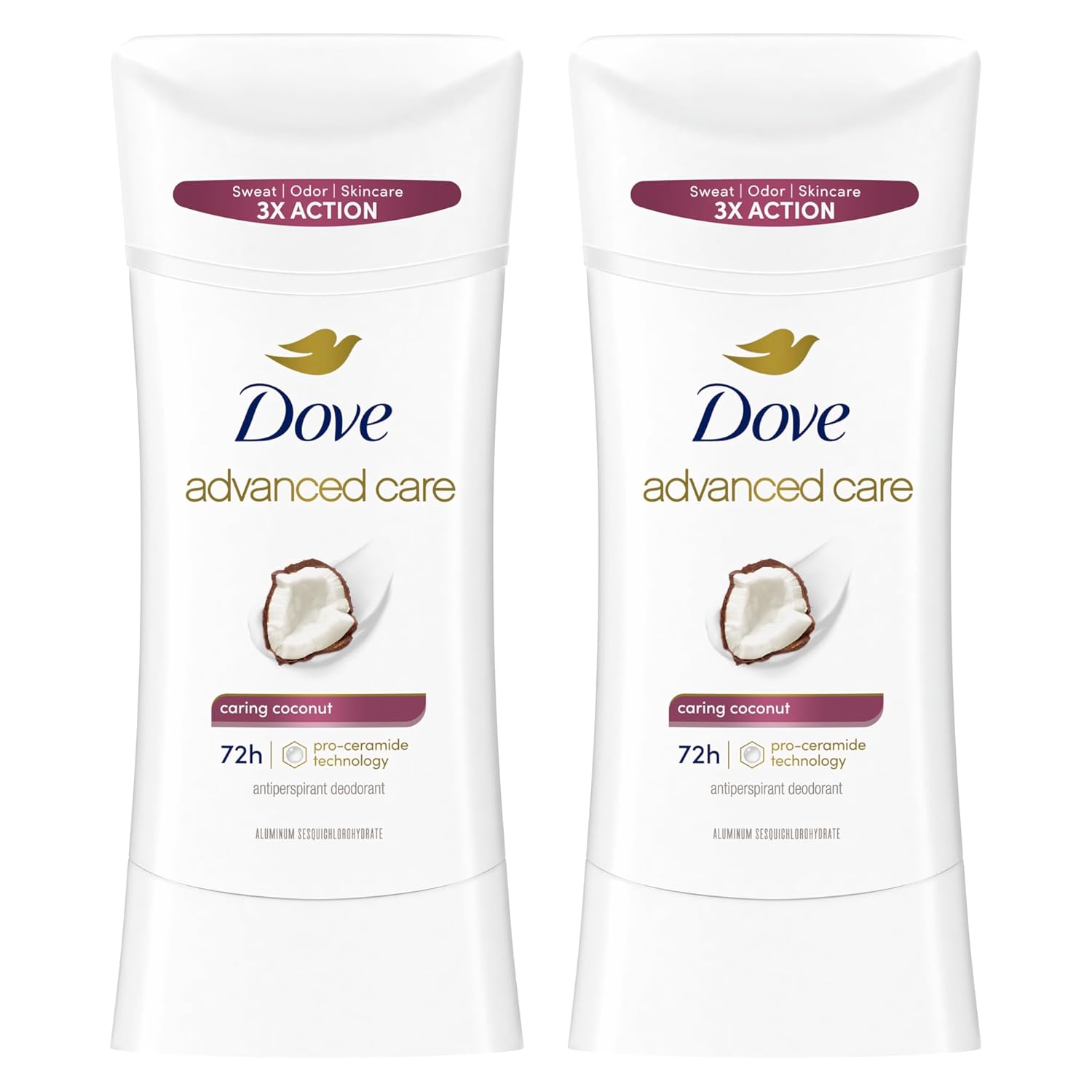 Dove Advanced Care Antiperspirant Caring Coconut, 2 Count Deodorant Stick for