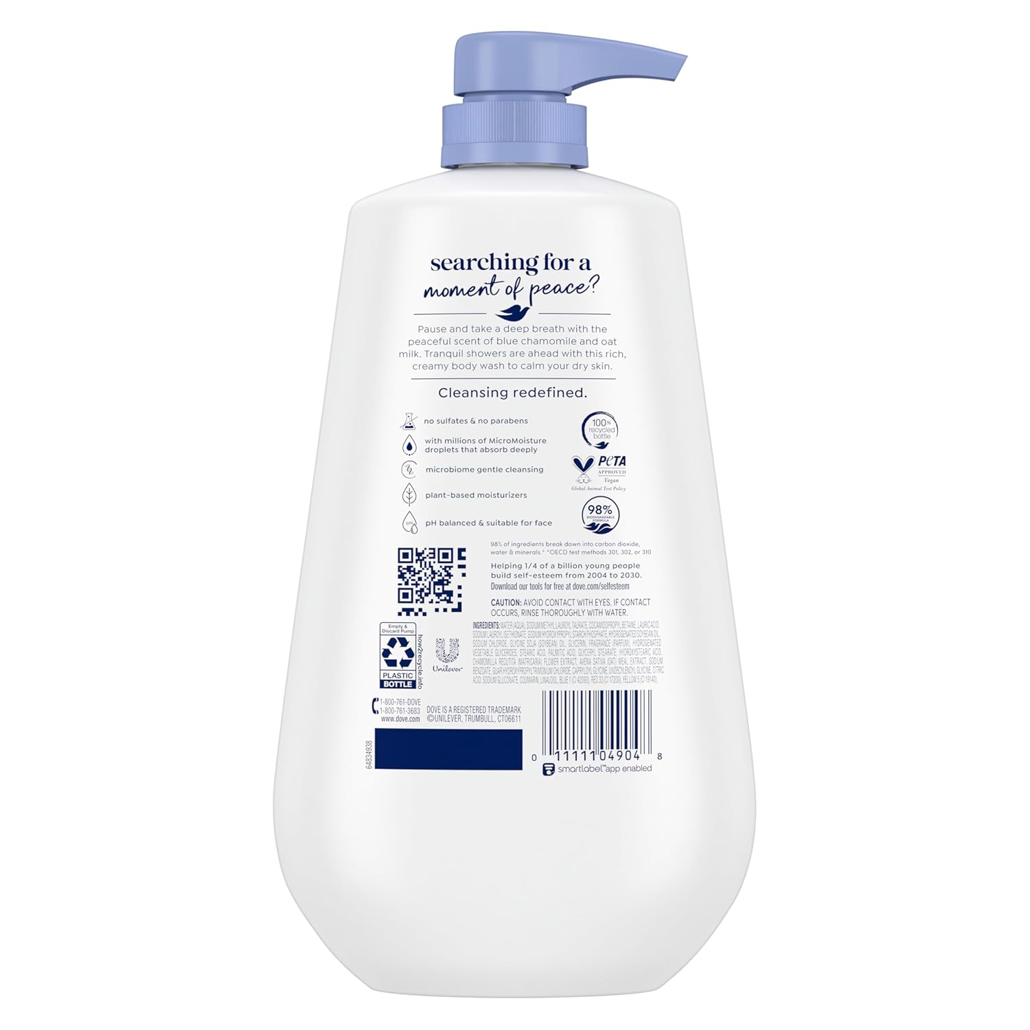 Dove Body Wash with Pump Anti-Stress Blue Chamomile & Oat Milk, for 24hr