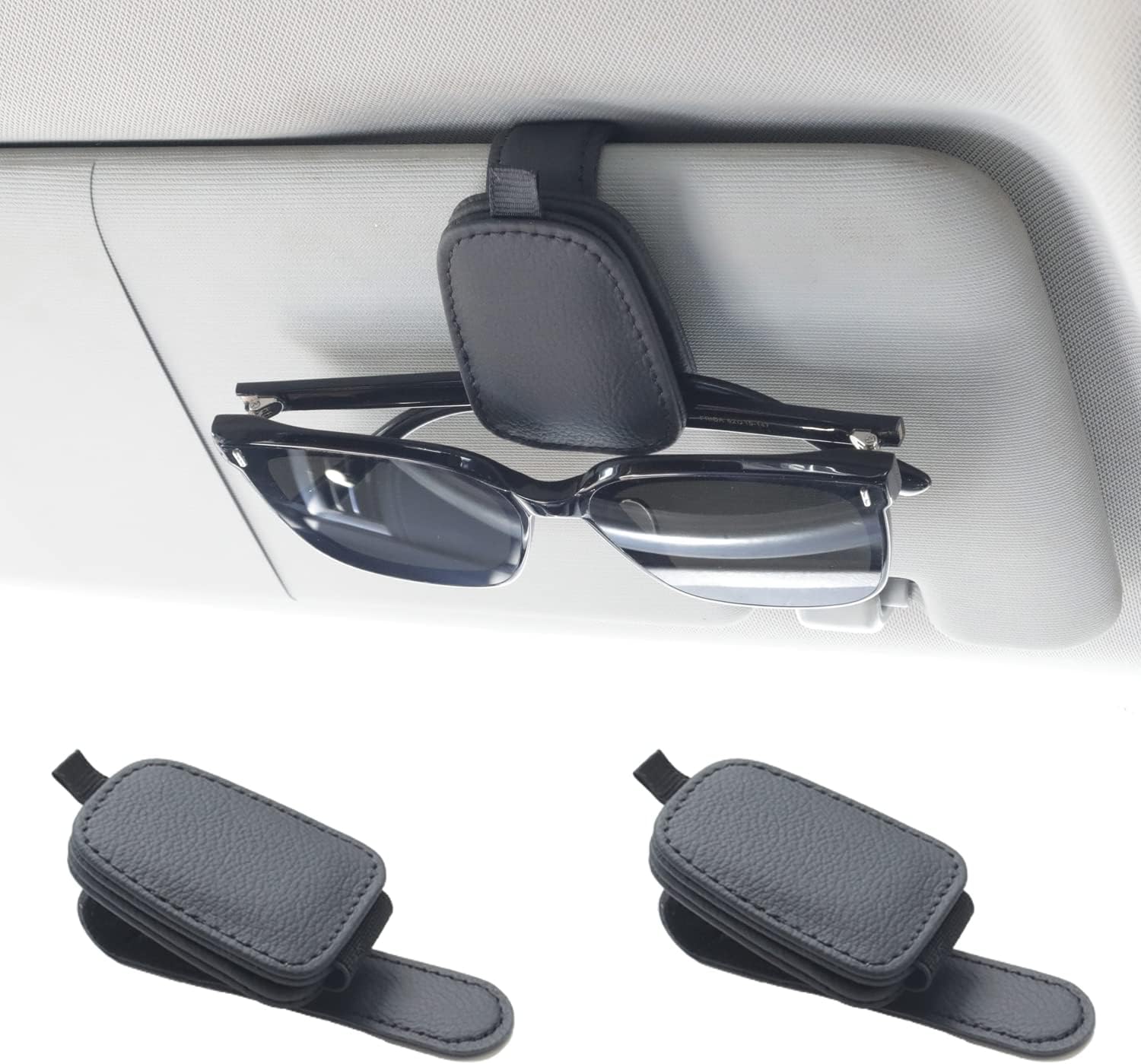 Yuoyar Sunglass Holder for Car, Magnetic Leather Sunglasses Holder and Ticket