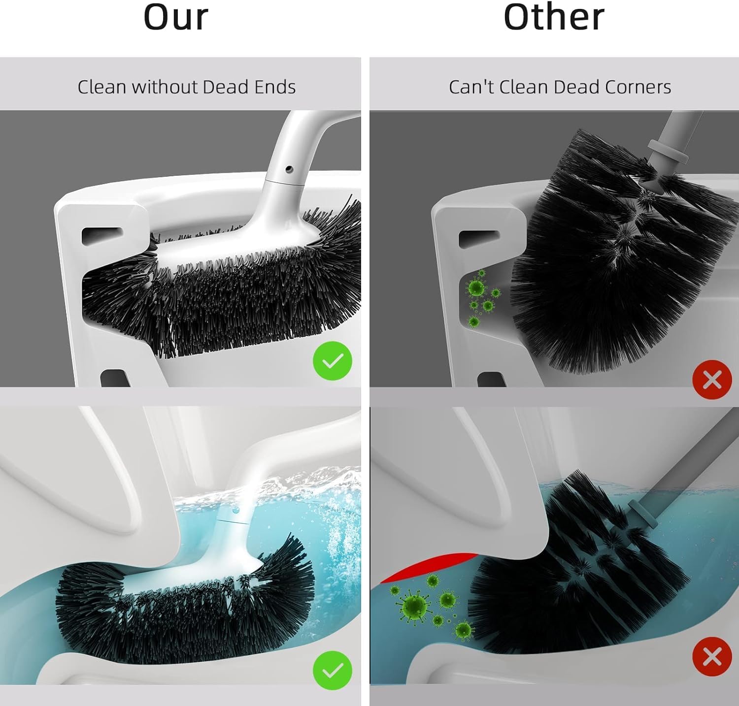 HAMITOR Toilet Bowl Brush Holder Set: Bathroom Deep Cleaning Toilet Cleaner