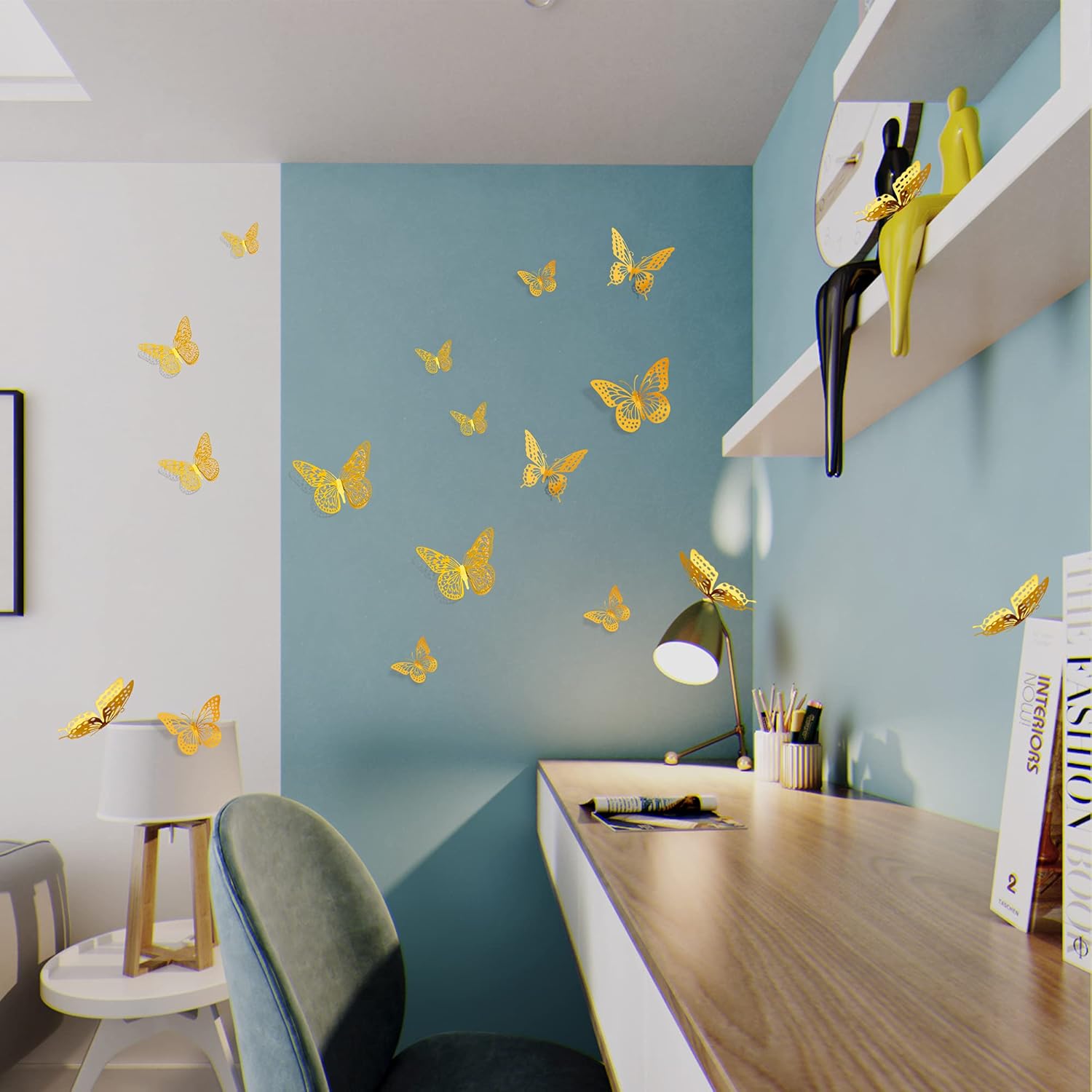 SAOROPEB 3D Butterfly Wall Decor - 48 Pcs, 4 Styles, 3 Sizes, Gold Butterfly