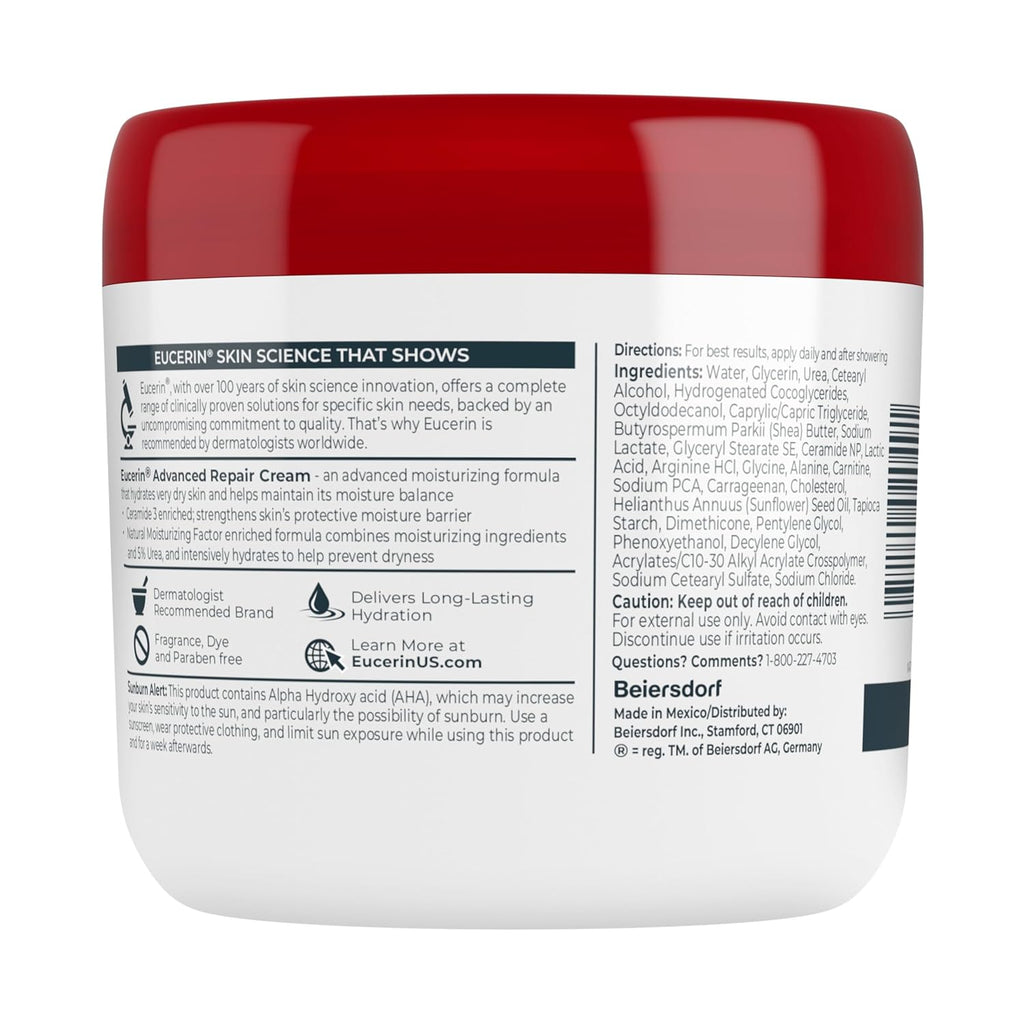 Eucerin Advanced Repair Body Cream for Very Dry Skin, Fragrance Free Daily