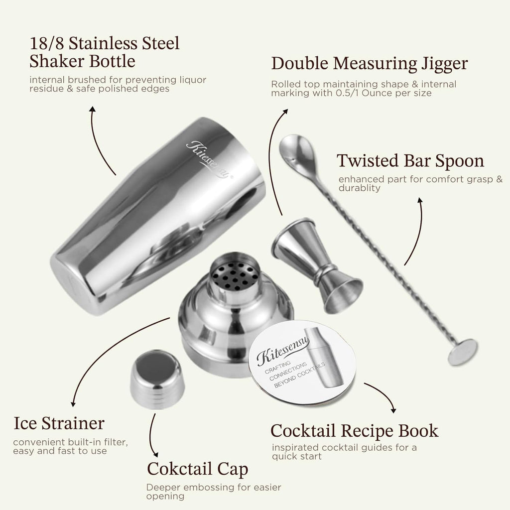 Cocktail Shaker, KITESSENSU 24oz Drink Shaker with Bartender Strainer