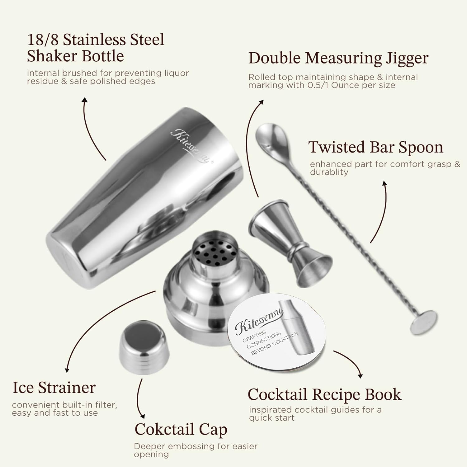Cocktail Shaker, KITESSENSU 24oz Drink Shaker with Bartender Strainer