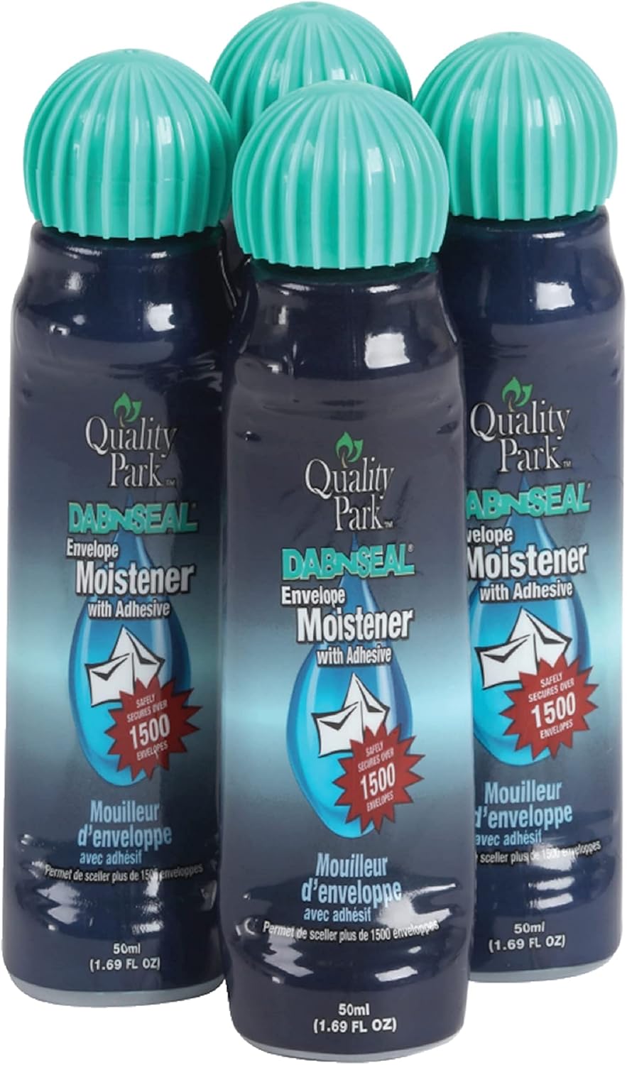 Quality Park Dab-N-Seal Envelope Moistener with Adhesive, 50ML Bottle, 4 Pack