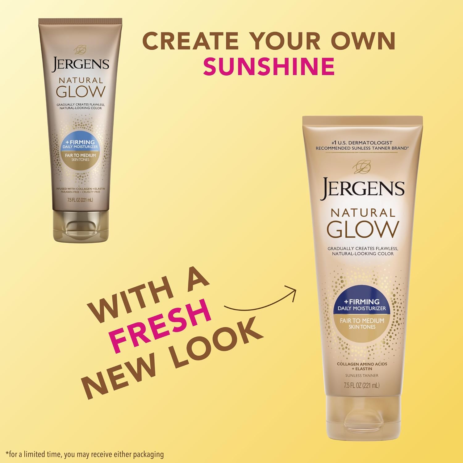Jergens Natural Glow +Firming Self Tanner Body Lotion, Fair to Medium Skin