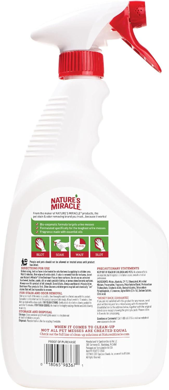 Nature‰۪s Miracle Urine Destroyer Plus Cat, 32 Ounces,Unscented, Enzymatic