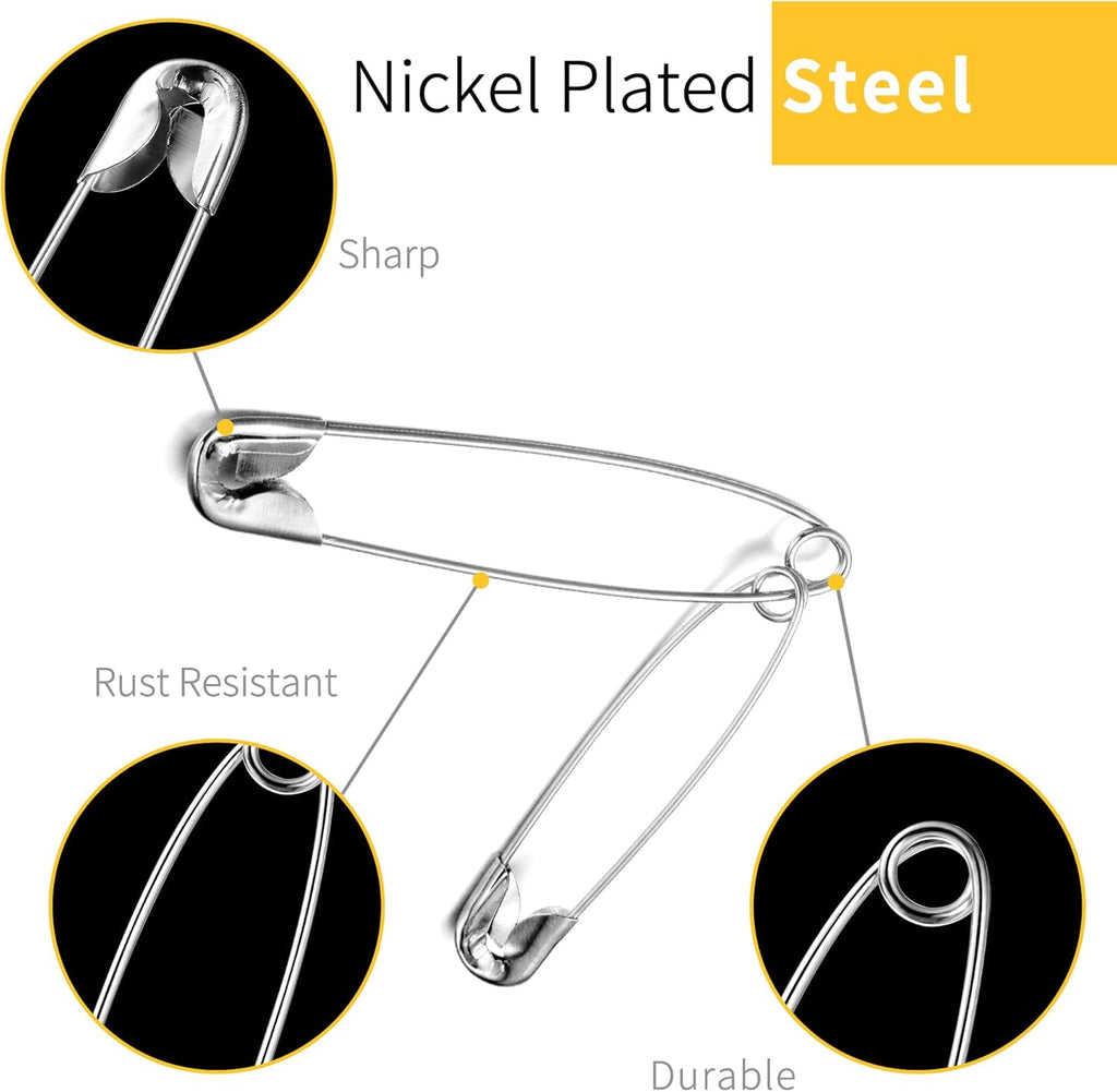 XKDOUS Safety Pins - 150 Pcs Assorted Sizes Silver Pins Bulk - Small & Large