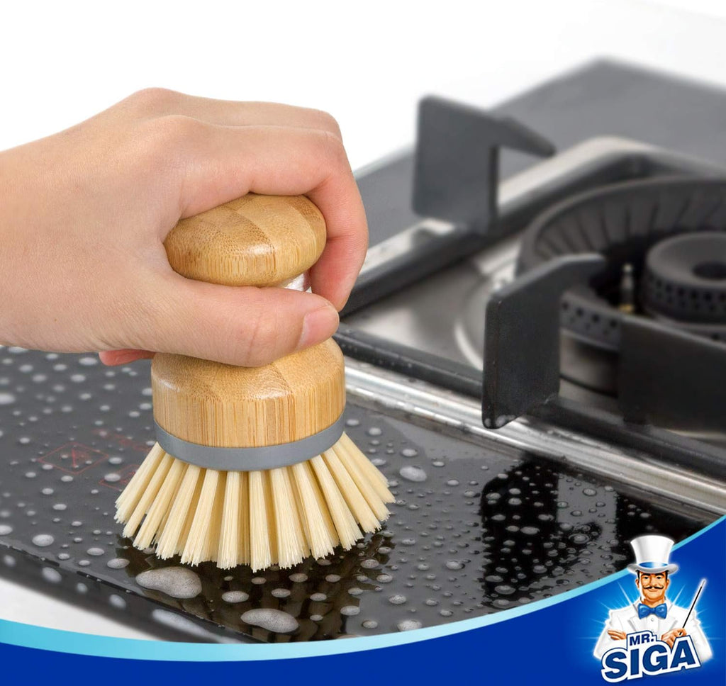 MR.SIGA Bamboo Palm Brush, Scrub Brush for Dishes Pots Pans Kitchen Sink