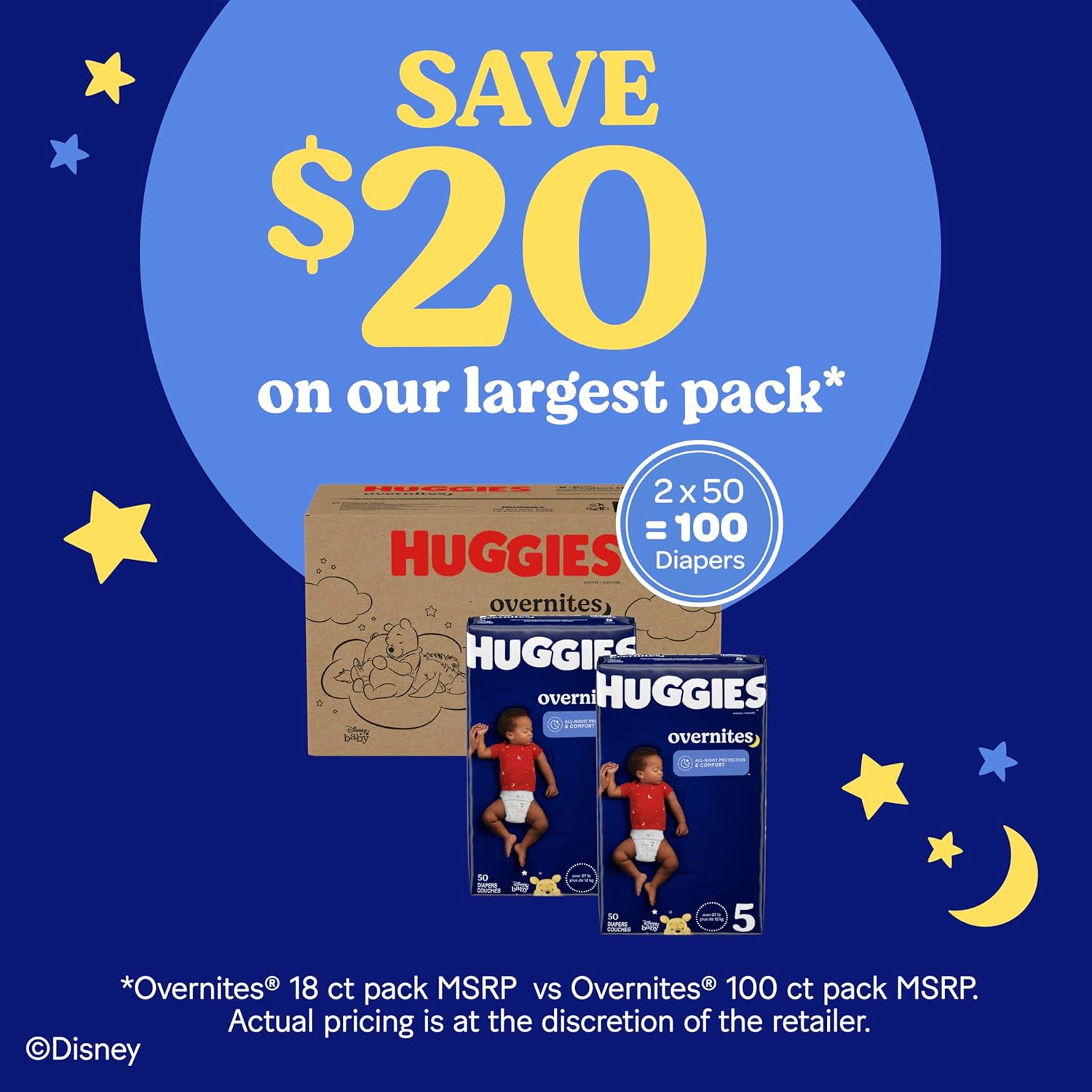 Huggies Overnites Size 5 Overnight Diapers (27+ lbs), 50 Ct, Packaging May
