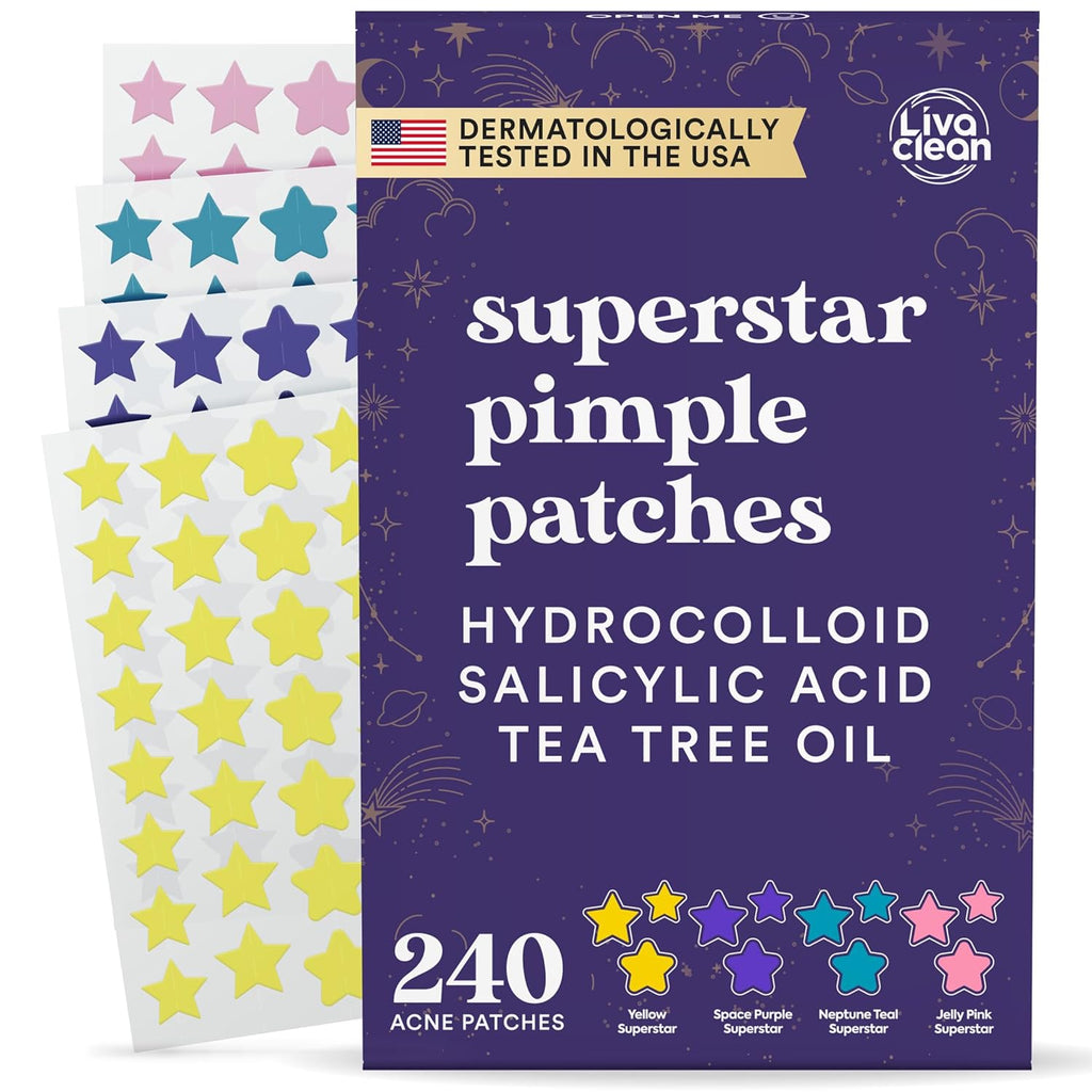 Livaclean Star Pimple Patches for Face w/ Hydrocolloid, Tea Tree oil &