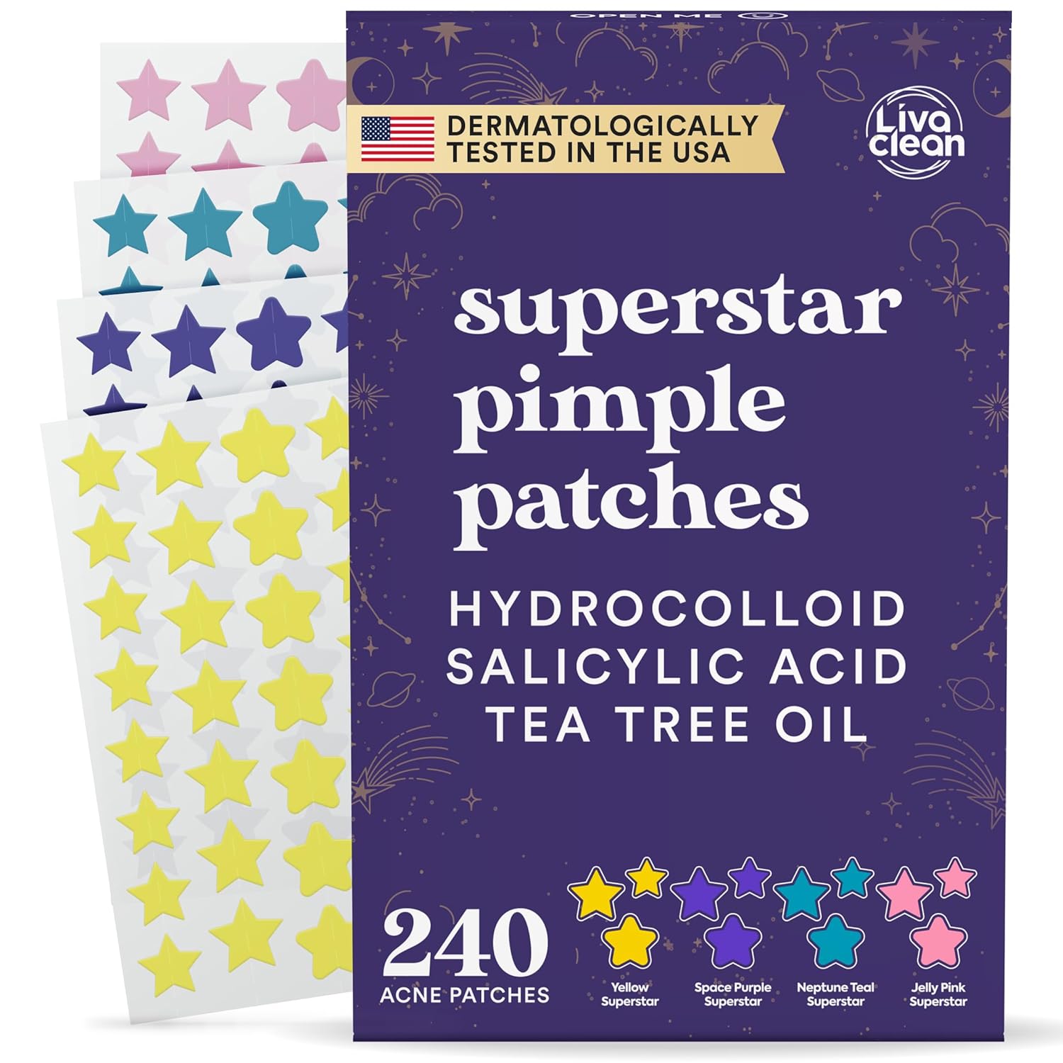 Livaclean Star Pimple Patches for Face w/ Hydrocolloid, Tea Tree oil &