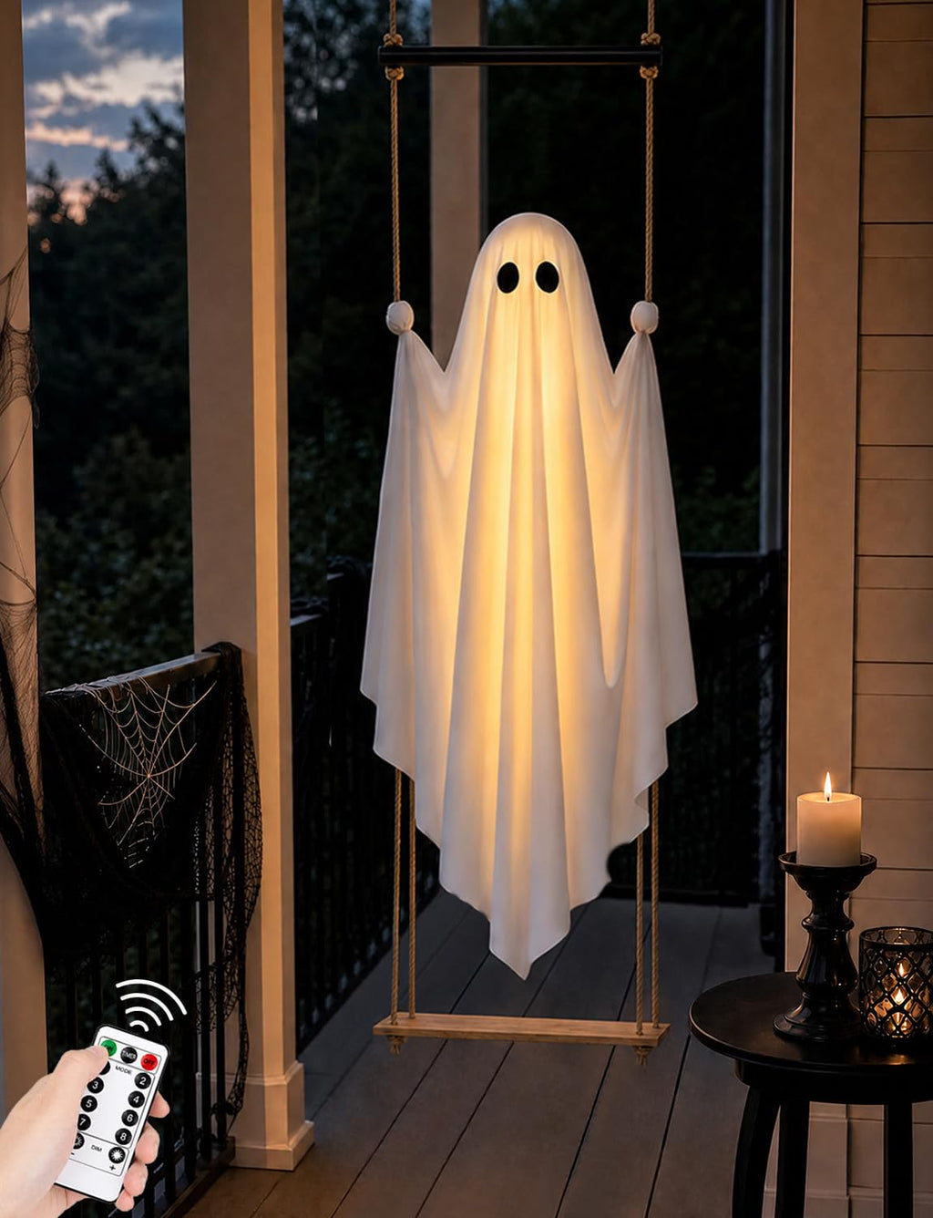 Halloween Decorations Outdoor 3.7FT Pre-Assembled Hanging Swing Ghost