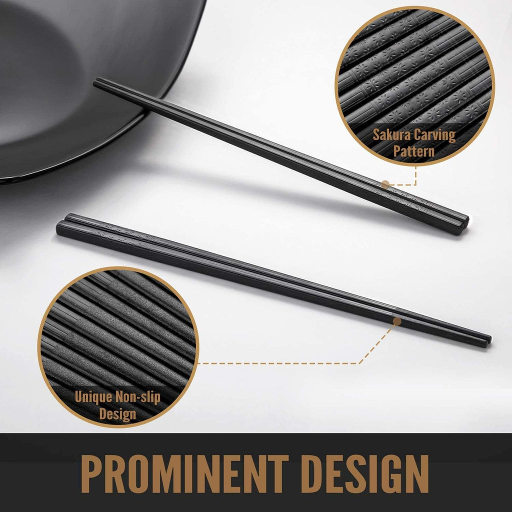 HIWARE 10 Pairs Fiberglass Chopsticks - Reusable Chopsticks Dishwasher Safe