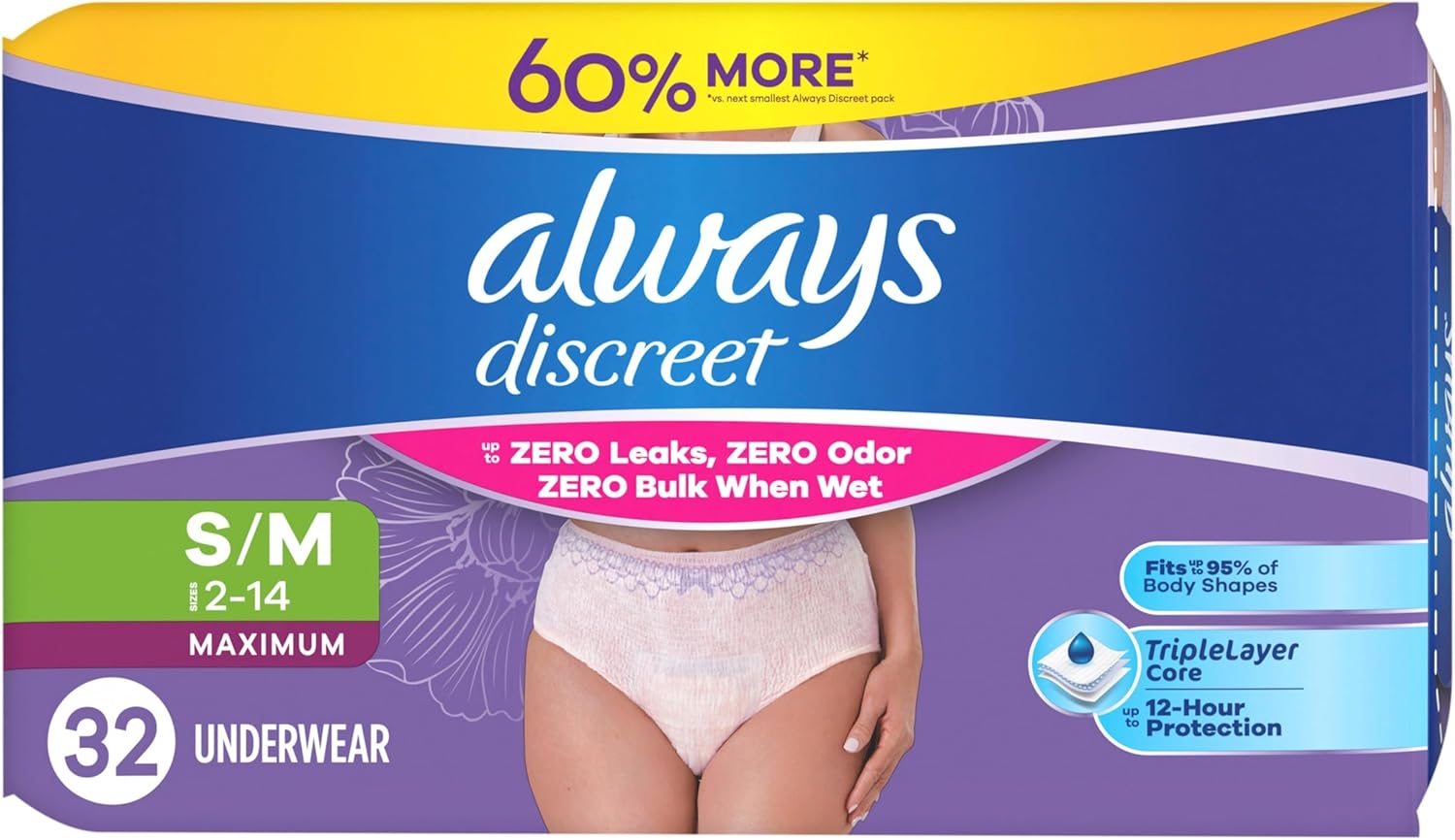 Always Discreet Adult Diapers for Women, Incontinence Underwear, Postpartum