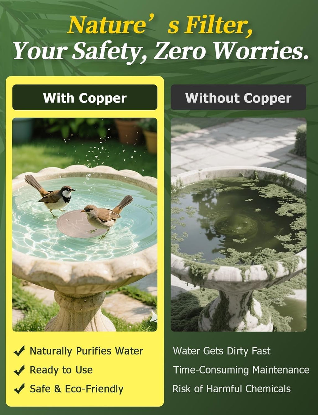 Mellbree Bird Bath Copper Disk, 0.6mm Reinforced 99.99% Pure Copper Cleaning