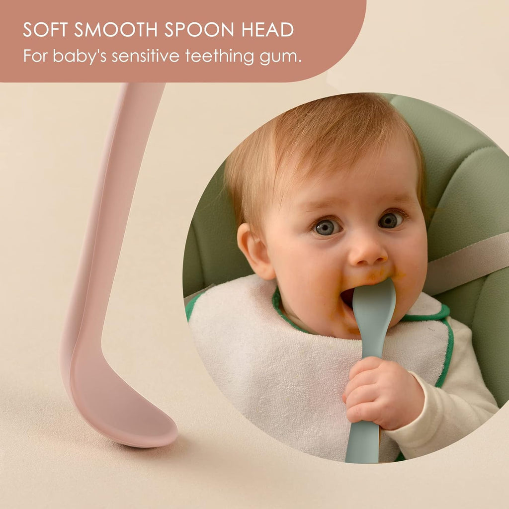 6-Piece Silicone Baby Feeding Spoons, First Stage Infant Spoons, Soft-Tip