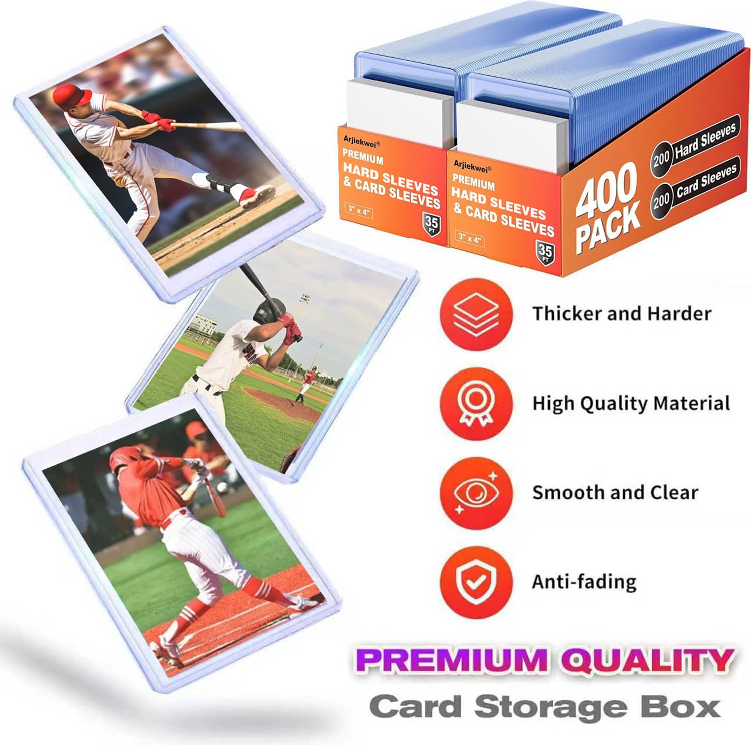 400 Card Sleeves Hard Plastic, Arjiekwei 3"X4" Baseball Cards Protectors