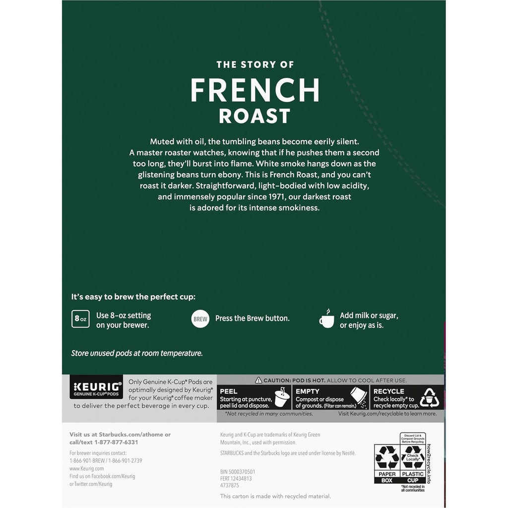 Starbucks K-Cup Coffee Pods, Dark Roast Hot or Iced Coffee, French Roast, 96