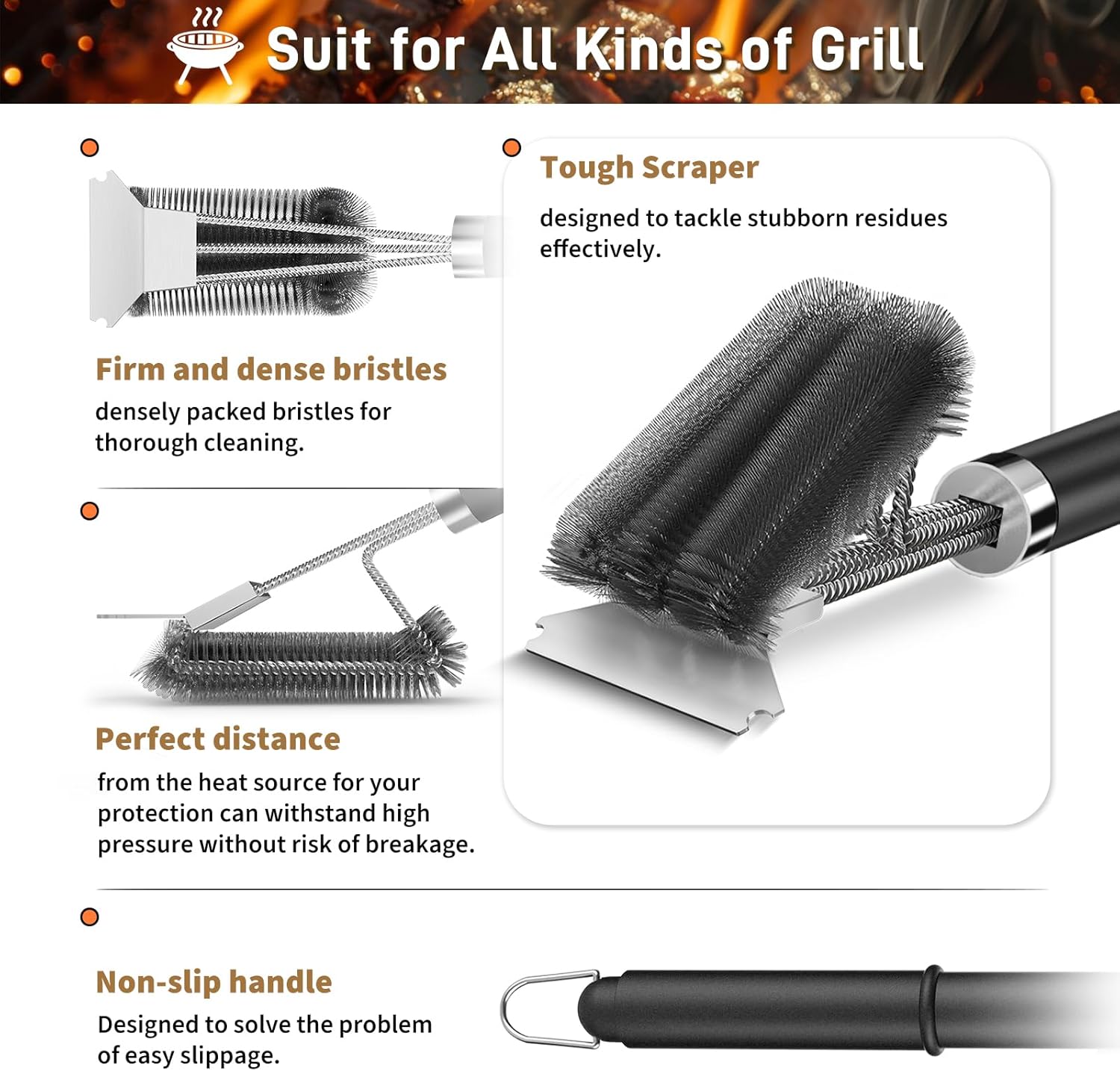 TNTOR Grill Brush with Scraper, 18" Adjustable Handle BBQ Grill Brush for