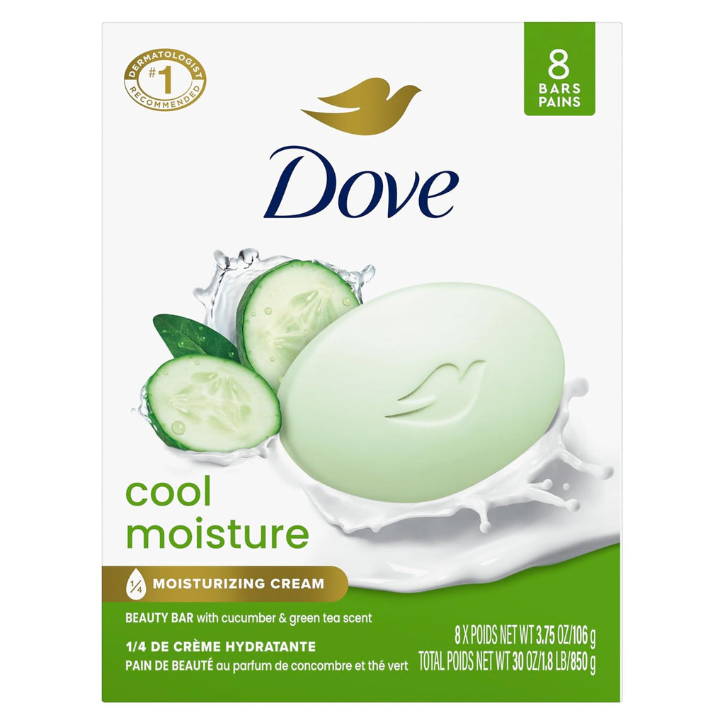 Dove Beauty Bar Soap Cool Moisture Cucumber & Green Tea Scent, 8 Bars for