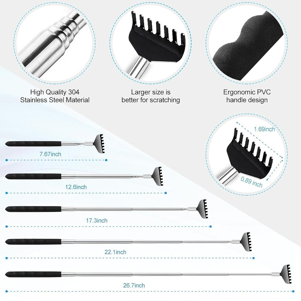 Yeipis 3 Pack Different Back Scratcher Metal Portable Telescoping with Rubber