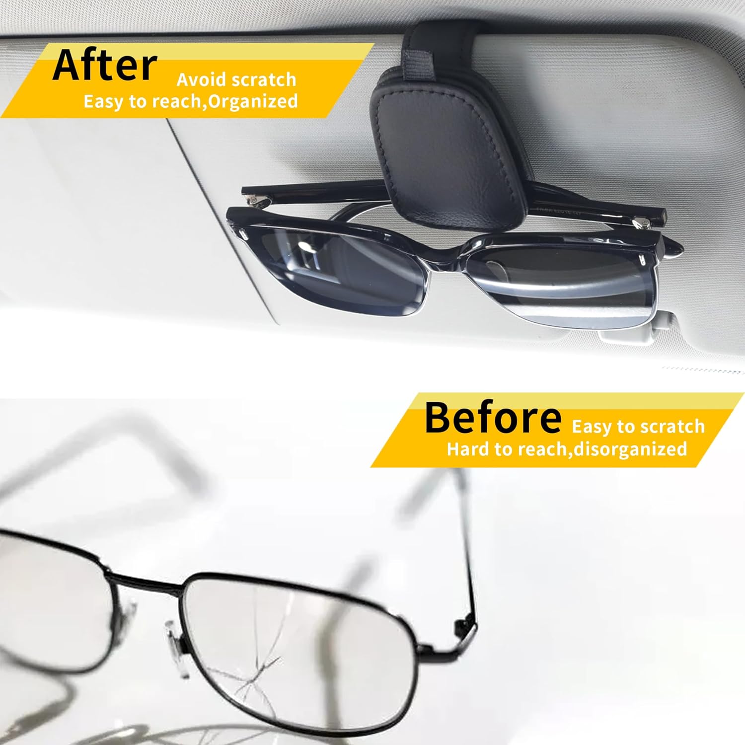 Yuoyar Sunglass Holder for Car, Magnetic Leather Sunglasses Holder and Ticket