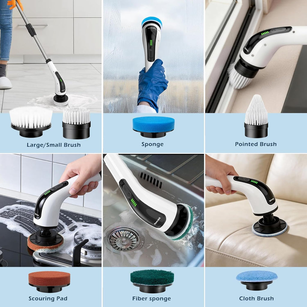 Bomves Electric Spin Scrubber, Cordless Cleaning Brush Scrubber for Home, 8