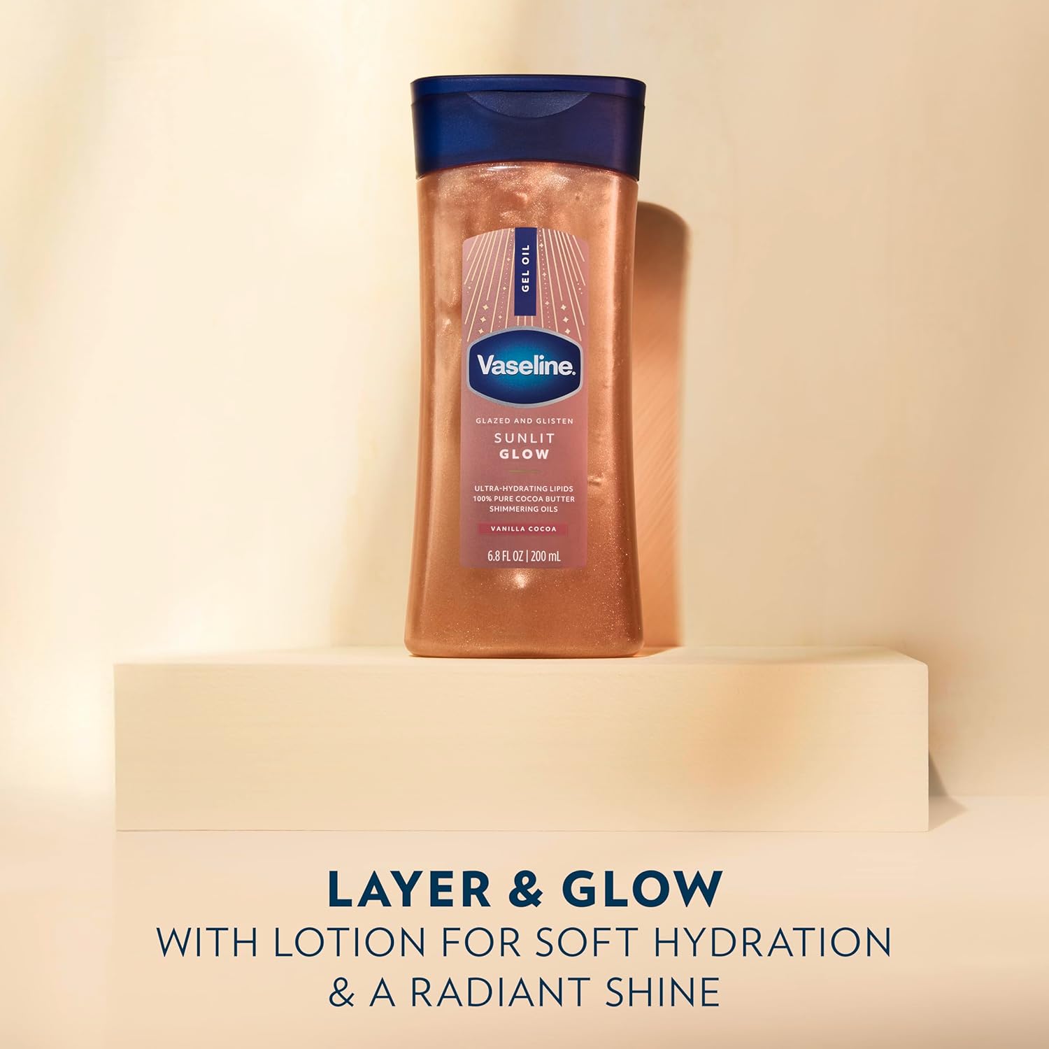 Vaseline Glazed and Glisten Sunlit Glow Body Gel Oil Vanilla Cocoa Shimmering
