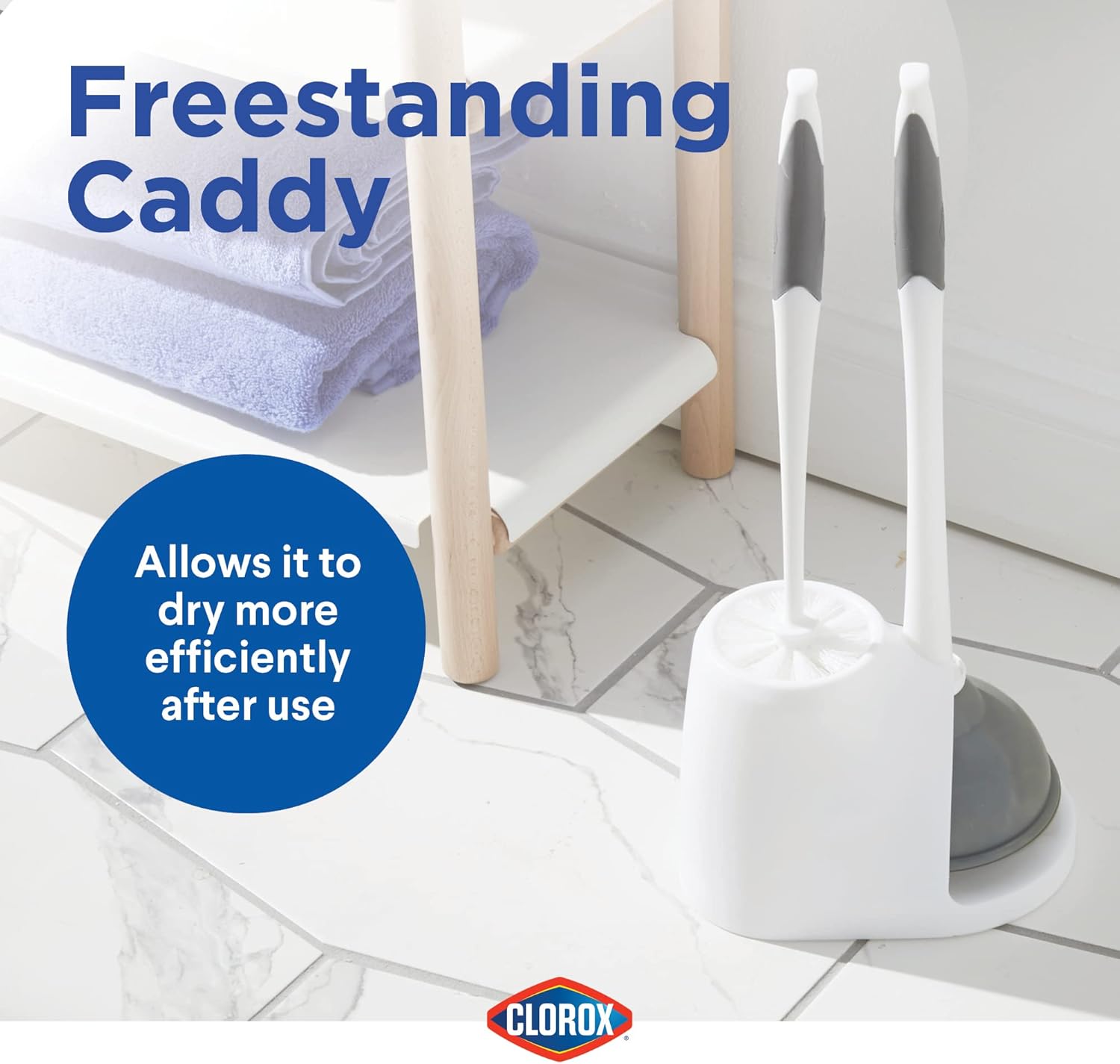 Clorox Toilet Plunger and Bowl Brush Combo with Caddy, 6.75 x 7 x 19.5 in