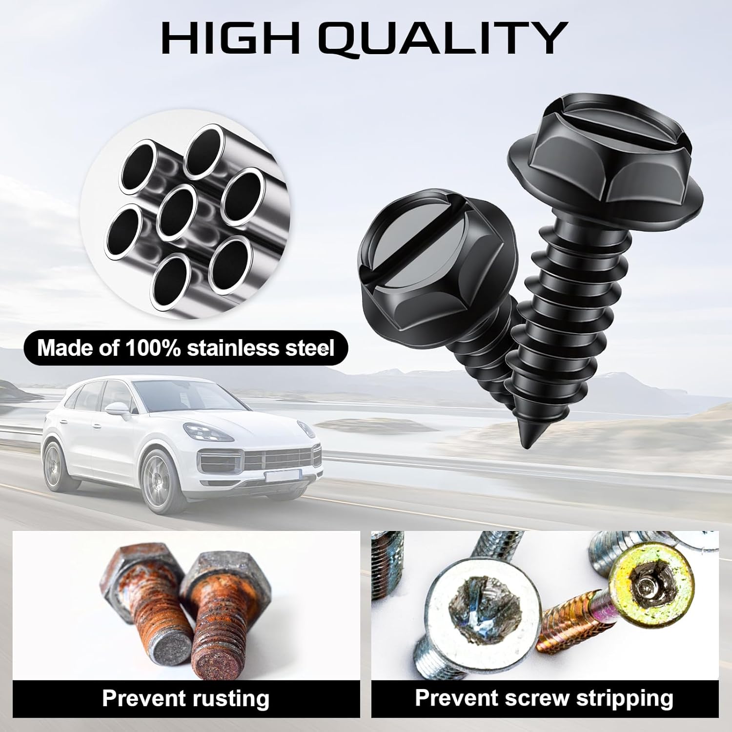 LivTee Rustproof License Plate Screws for Securing License Plates Frames and