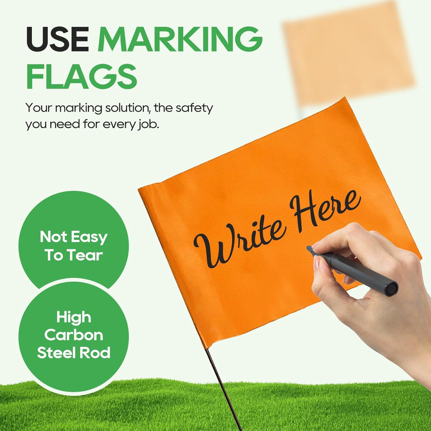 Zozen 50Pack Fluorescent Orange Marking Flags, Writable/15x4x5 Inch, Yard