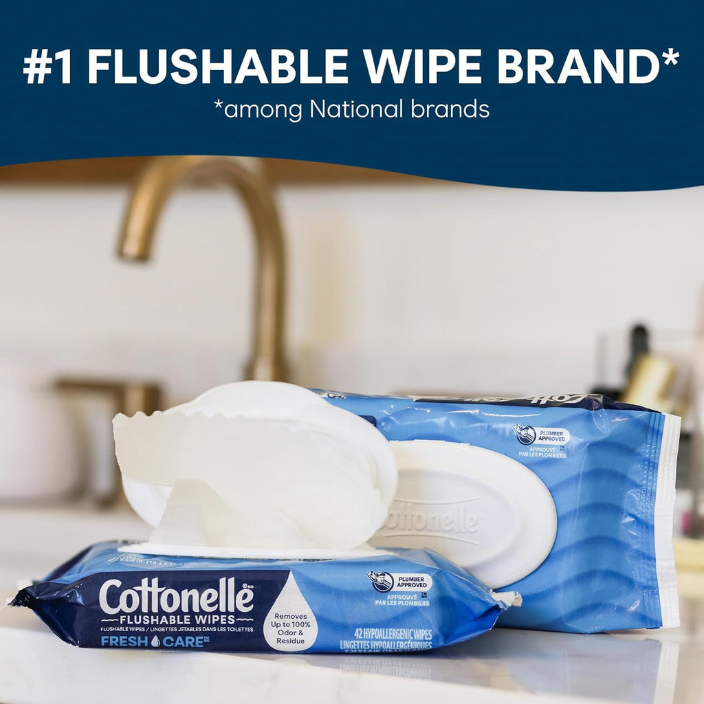 Cottonelle Fresh Feel Flushable Wet Wipes, Adult Wet Wipes, 8 Flip-Top Packs
