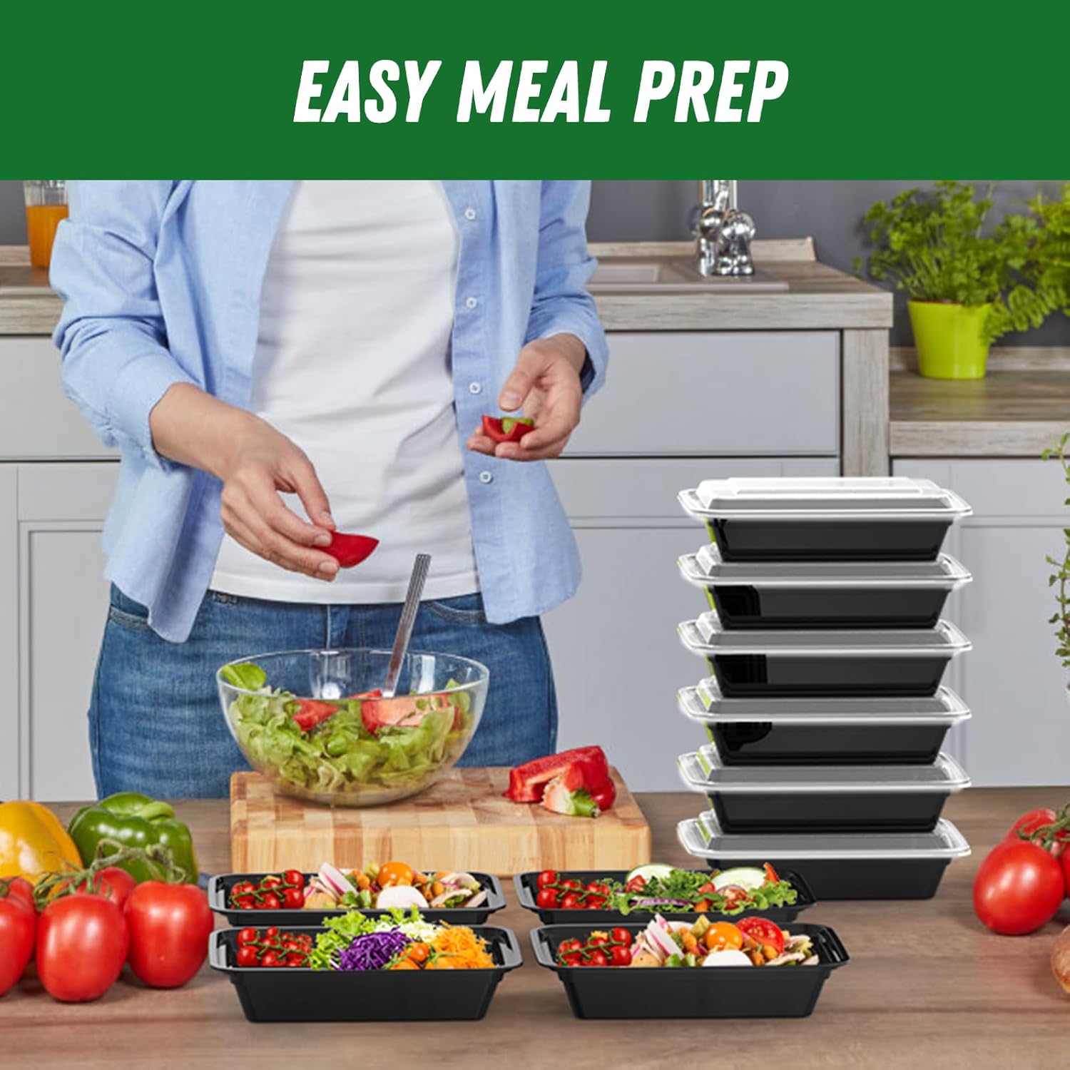 50 Pack (100-Piece) 32 oz Meal Prep Containers Reusable with Easy Open Lids