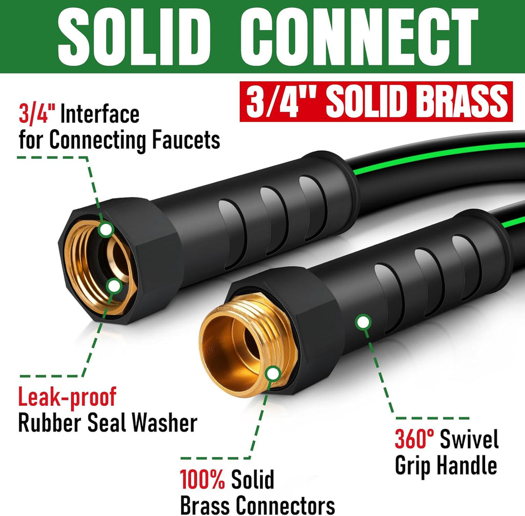 Heavy Duty Garden Hose 25ft, NON-EXPANDABLE Flexible Water Hose, Kink