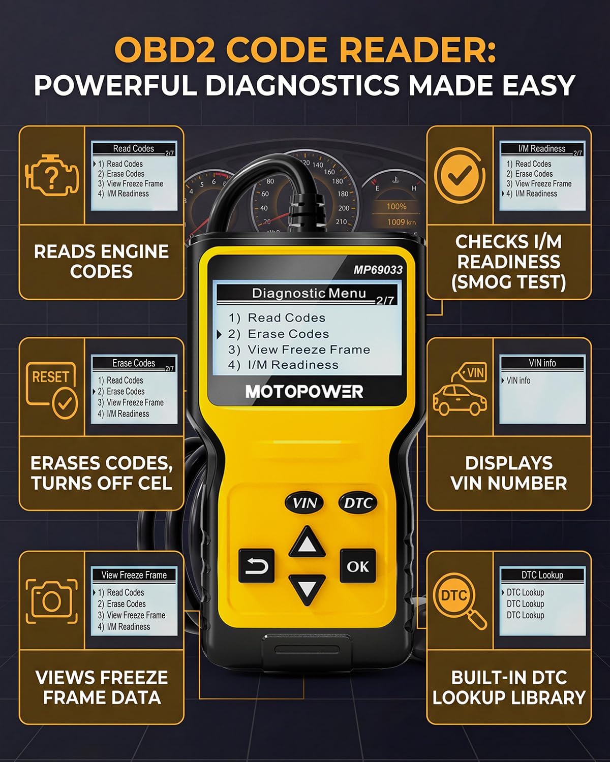 MOTOPOWER MP69033 Car OBD2 Scanner Code Reader Engine Fault Scanner CAN