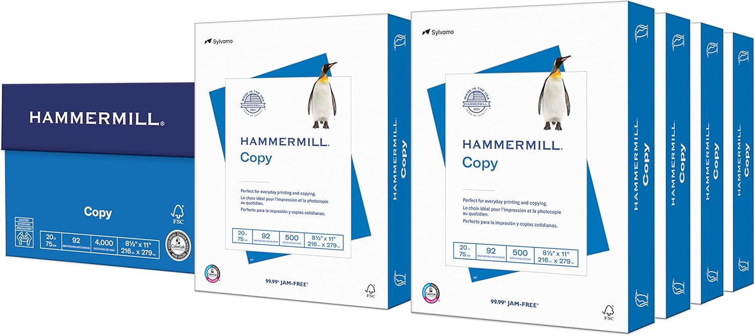 Hammermill Printer Paper, 20 lb Copy, 8.5 x 11-8 Ream (4,000 Sheets) - 92