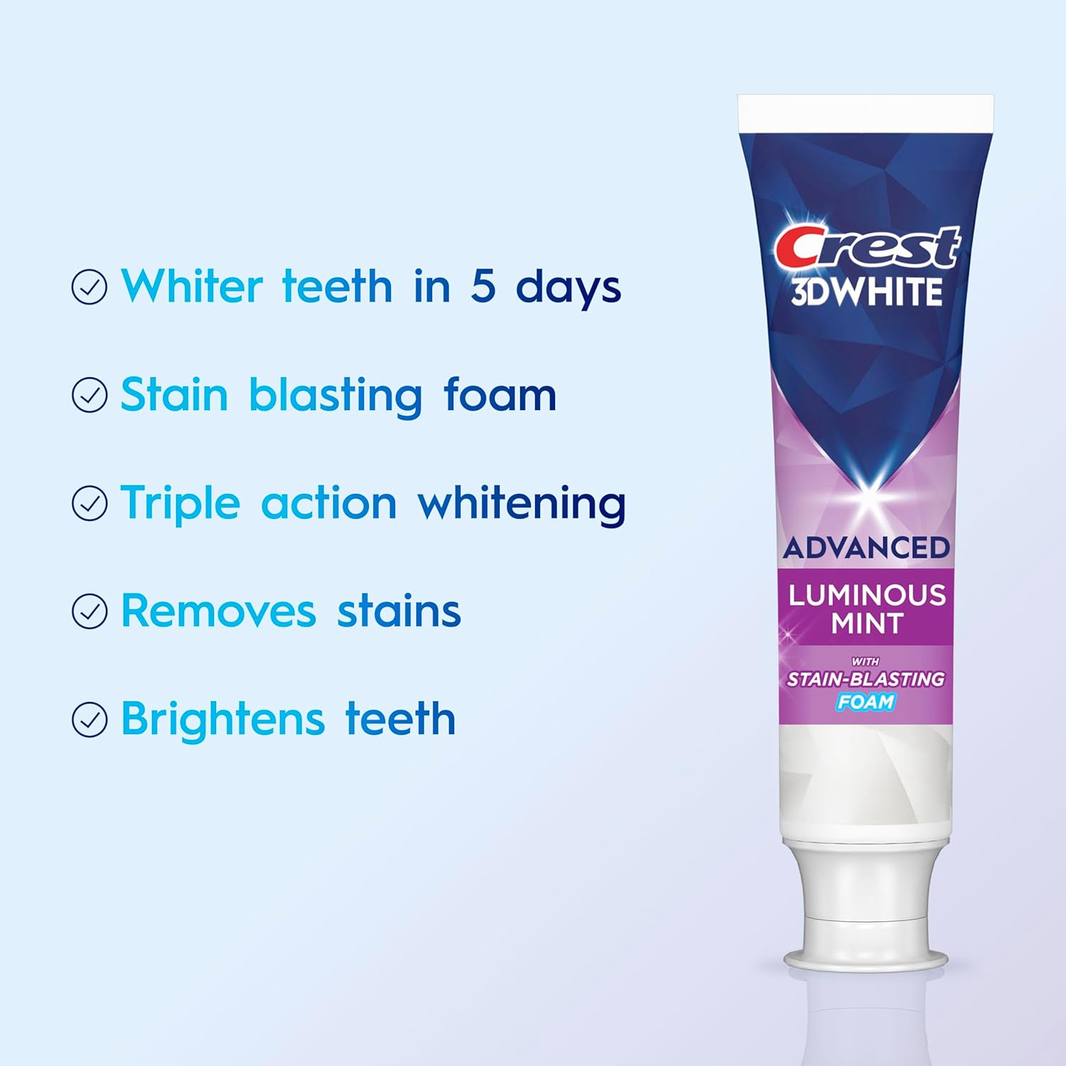 Crest 3D White Advanced Luminous Mint Teeth Whitening Toothpaste, Crest