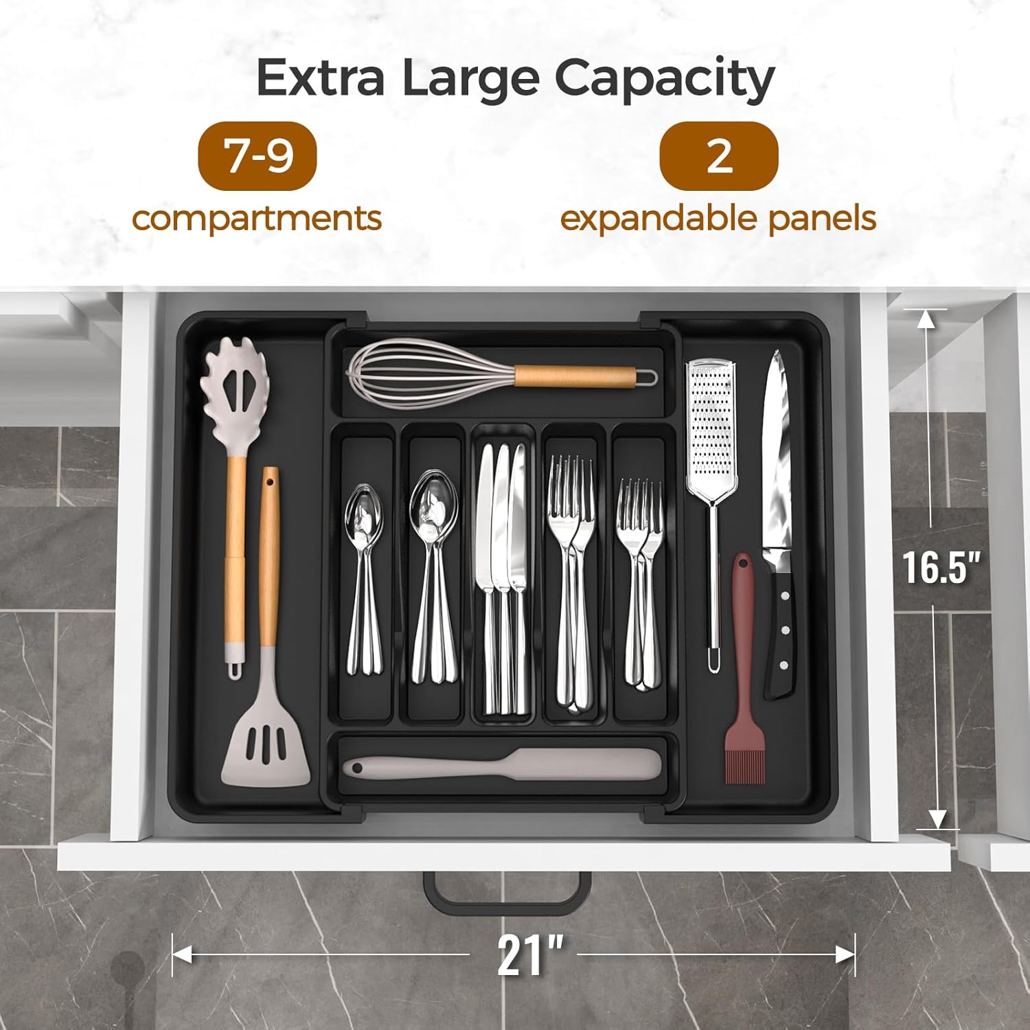 ukeetap Extra Large Expandable Silverware Organizer, BPA-Free Food-Safe